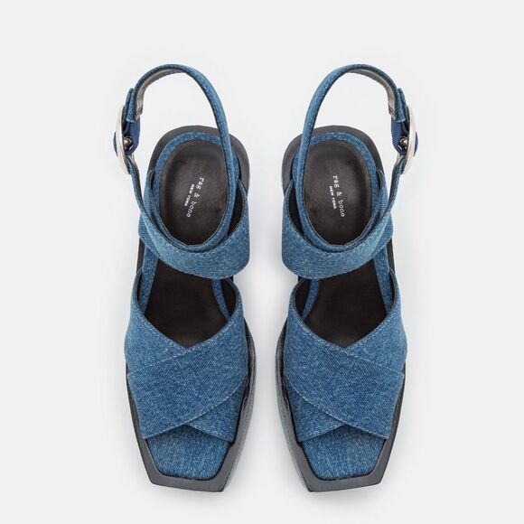 Rag & Bone Santiago Ankle Strap Platform Wedge Sandals Denim, New, Size US 8.5 - Picture 5 of 16
